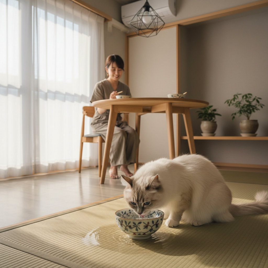 アビシニアンの窓辺植物|猫席と鉢を分ける